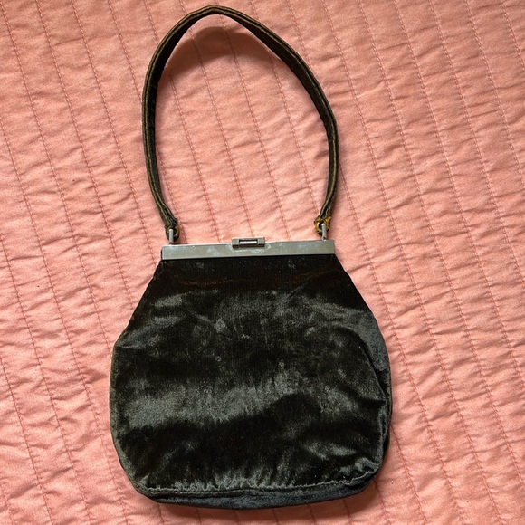 Vintage Furla Black/Dark Green Velvet w/Orange undertone made in Italy Hand Bag. - Picture 16 of 16